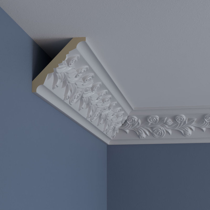 Primed Polyurethane Rose Crown Moulding, 94.5 in