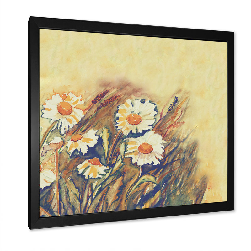 «Grunge Yellow Daisies Flower», reproduction d'art sur toile traditionnelle, H 16 po x l 16 po x P 1 po