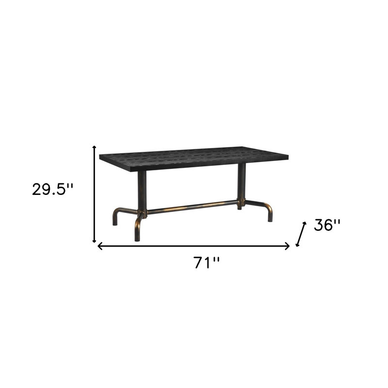 Table de salle à manger 71 "à tréteaux en bois noir et doré et acier