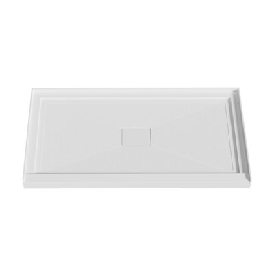 Base de douche en acrylique 60 po l 60 po x P 32 po à simple seuil blanc, bac de douche en alcôve pour salle de bain avec bonde centrale et couvercle de bonde