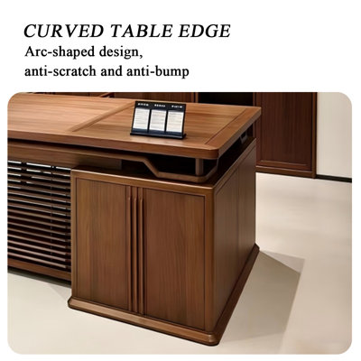 94.49"New Chinese-style retro brown solid wood rectangular executive desk