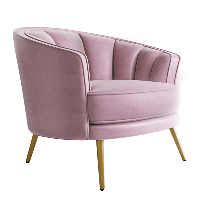 Fauteuil demi-tonneau Genji, Velours rose