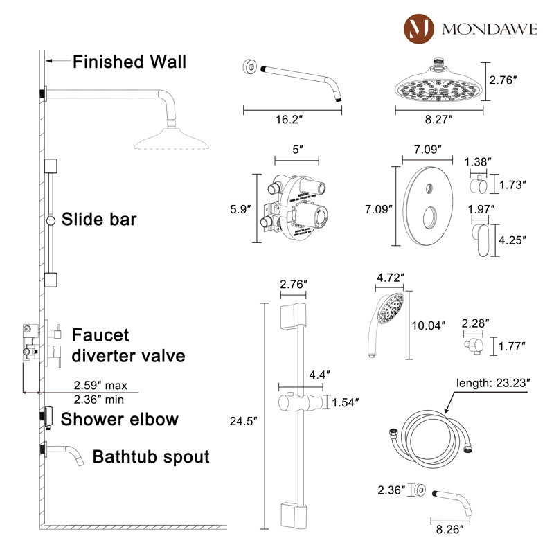Brushed Gold Multi-Function Rain Shower System with Handheld