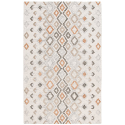 Casablanca Shag Hand Tufted Wool/Cotton Geometric Rug in Ivory/Rust