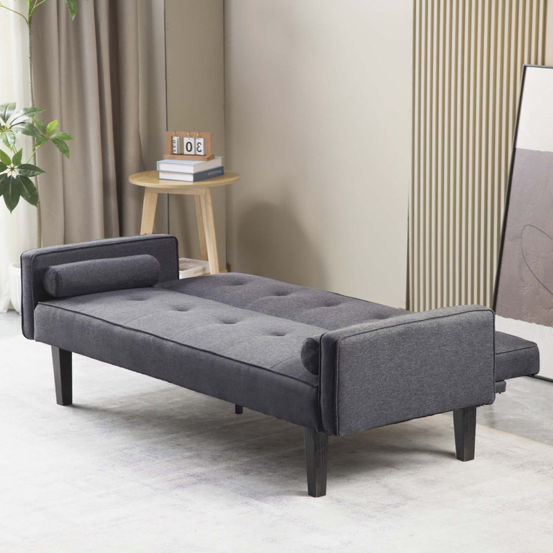 Console en bois massif 71,65 po Trayon, Tissu gris foncé