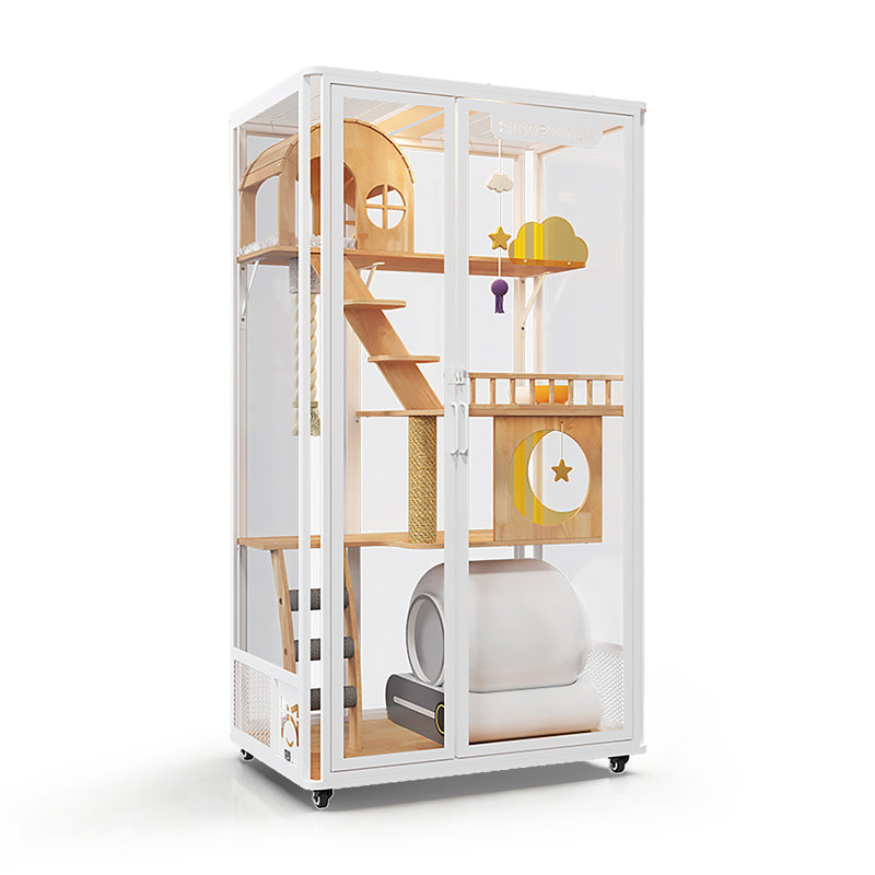 Maison de chat spacieuse avec portes doubles, compatible avec les bacs à litière automatiques