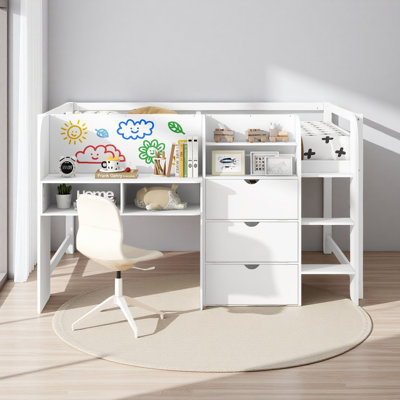 Full Size Low Loft Bed With Built-In Desk