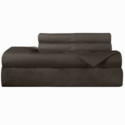 CoolCrisp Percale Queen Sheet Set - 300 Thread Count Long Staple Combed Cotton - Breathable Grey Bedding - 4 Piece Fitted Flat Pillow Case - Luxe Softness