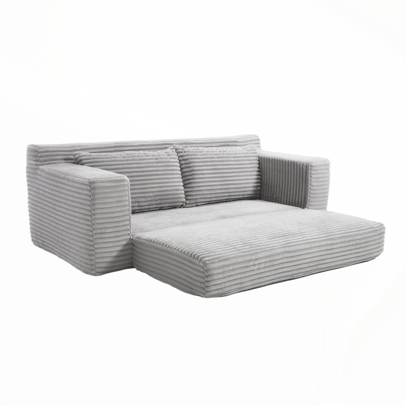 Corduroy Fabric Loveseat Sofa with Memory Foam & Steel Frame, Grey