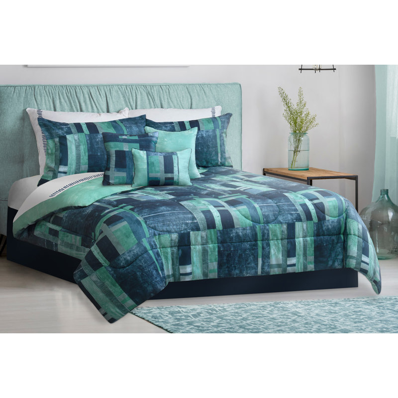 Ensemble d'édredon réversible en microfibre Safdie Luxury Home Blue, Édredon de très grande taille et 6 pièces suppl