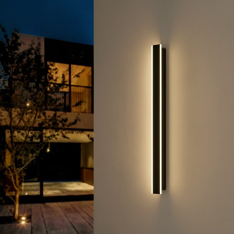 Linear Black Dimmable Outdoor Led Wall Light With Back Plate, 47.2" H x 3.14" W x 1.78" D