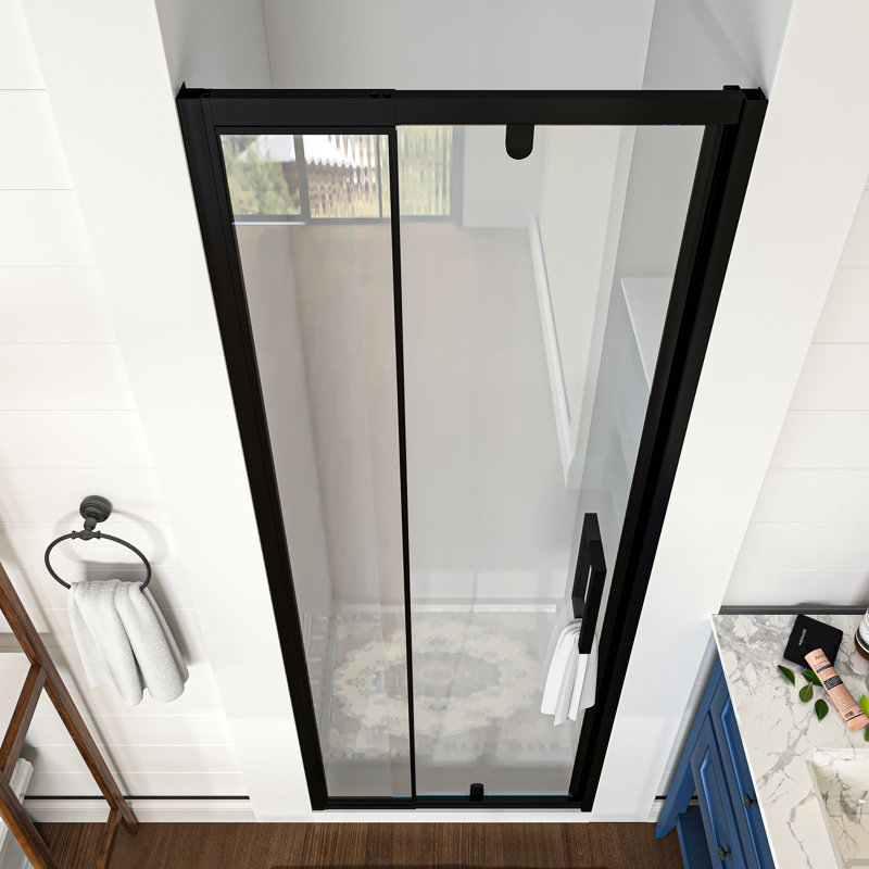 28 to 32 in. W x 72 in. H Pivot Swing Semi-Frameless Shower Door with Clear Tempered Glass, Black