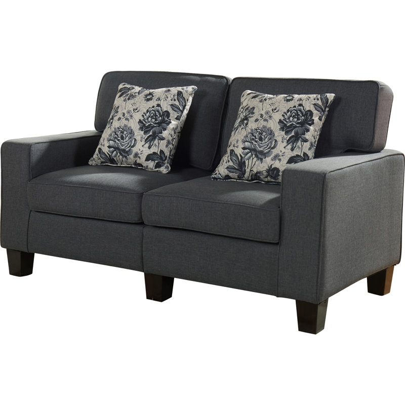 Belvidera 61" Linen Square Arm Loveseat, Dark Gray