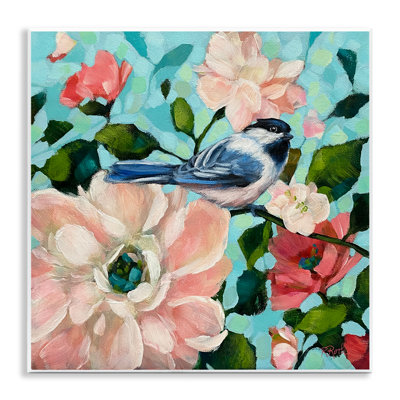 Art mural "Blue Bird & Bold Flowers" par Raquel Roth