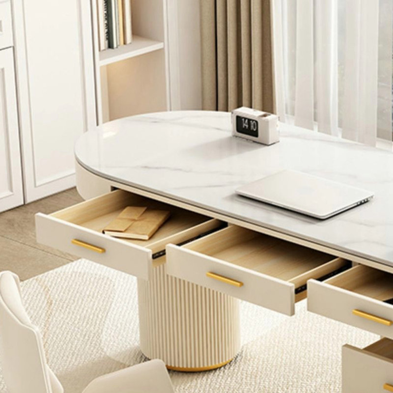 Gray White Rock Slab Three Drawers Computer Desk, 29.52" H x 78.74" W x 27.55" D