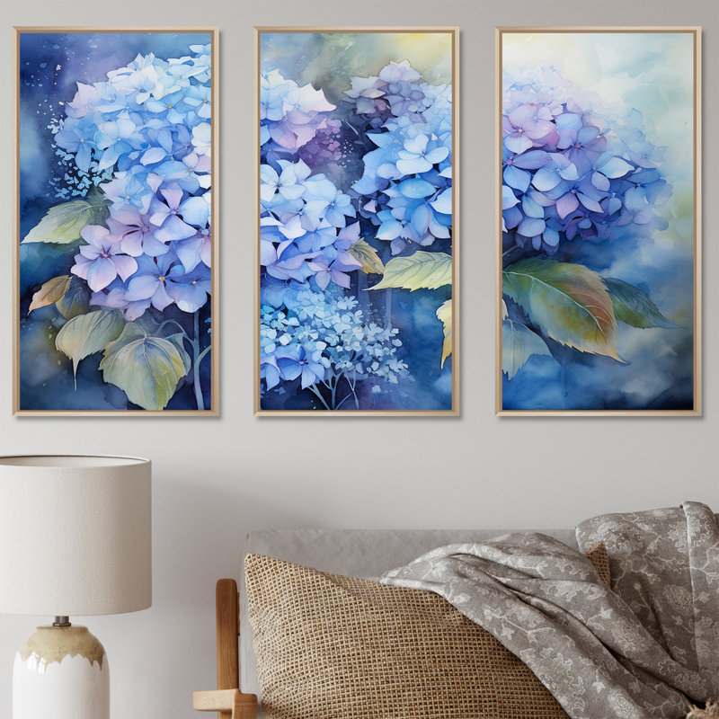 «Blue Hydrangea Farmhouse Still Life I - Hydrangea», ensemble d'art sur toile, H 28 po x l 36 po x P 1 po