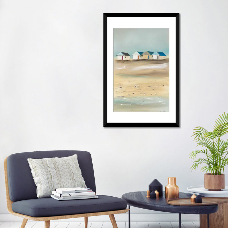 « beach cabanes iv », impression sur toile, H 24 po x l 16 po x P 1 po, Papier d'art encadré noir, Blanc
