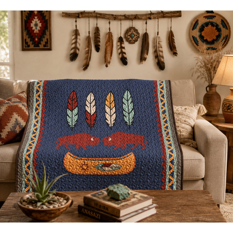 QUILT THROW BLANKET BISON TRAIL 50"X60"