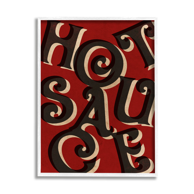 Signe de typographie fantaisiste Hot Sauce, H 14 po x l 11 po x P 1,5 po, Giclée encadrée blanc bord de mer