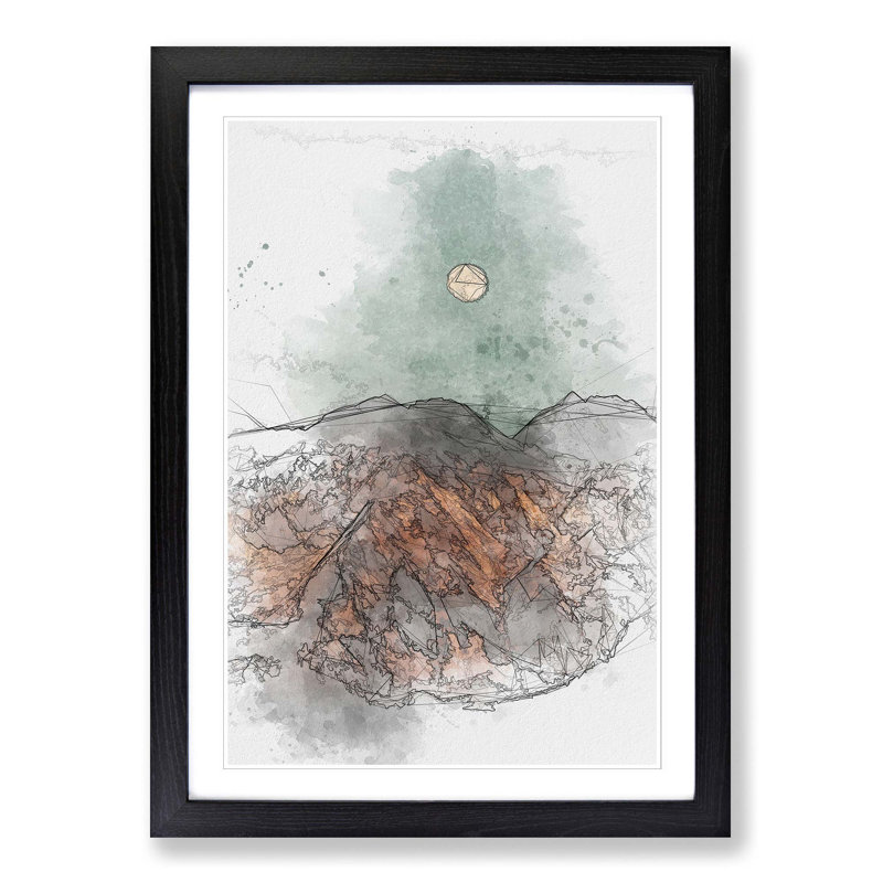Moon over the Mountains in Italy in Abstract - Picture Frame Graphic Art Print, Black Framed, 48cm H x 36cm W x 2cm D