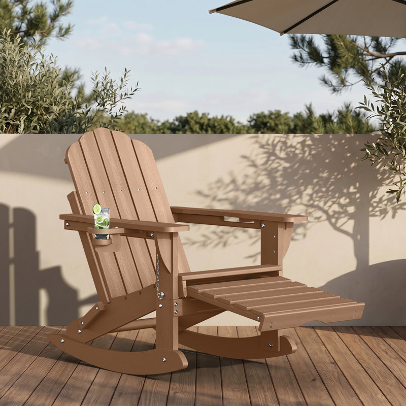 Chaises berçantes pliables en PEHD avec repose-pieds rétractable Adirondack, Teck