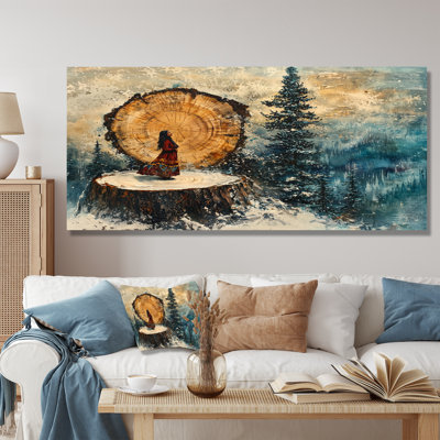 Native Woman In A Winter Wood Slide Landscape I - Native American Woman Metal Wall Decor
