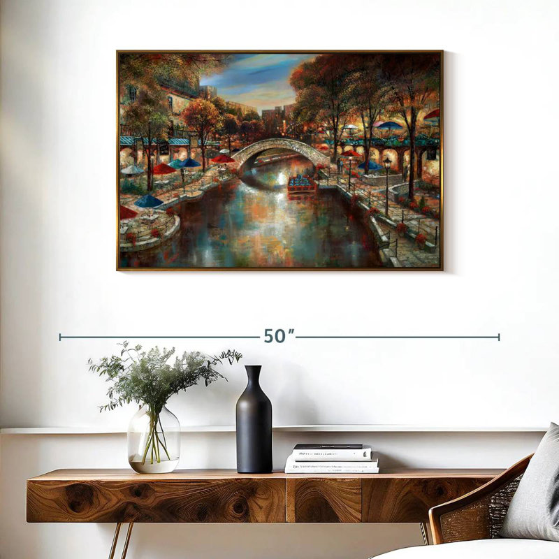 Soirée sur le canal, Cadre flottant doré, 37 po x 25 po
