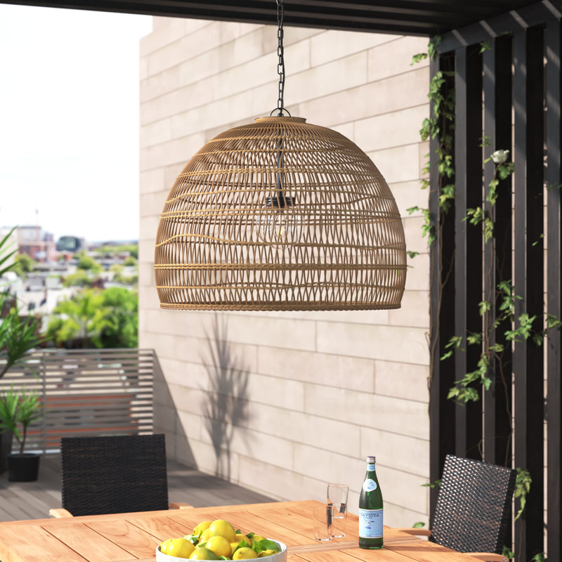 Luminaire suspendu d'extérieur 1 lumière Luhu, H 24 po x l 30 po x P 30 po, Noir mat/brun