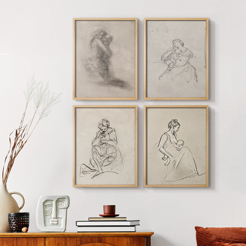Croquis rétro Lxxiv, reproduction encadrée - ensemble de 4, H 14 po x l 44 po