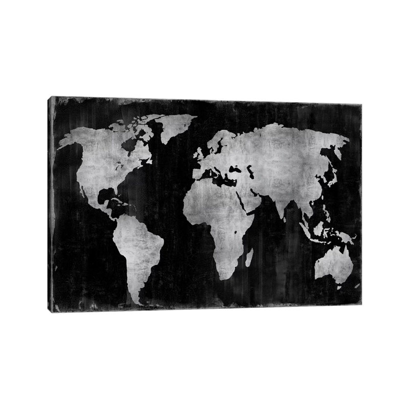 The World - Silver On Black by Russell Brennan - Gallery-Wrapped Canvas Giclée on Canvas, Wrapped Canvas