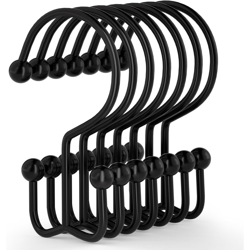 Crochets de rideau de douche, 12 anneaux de rideau de douche, crochets de rideau de douche noir antirouille durable, anneaux de douche pour rideau, crochets de douche à double glissement pour tringles de rideau de douche, noir