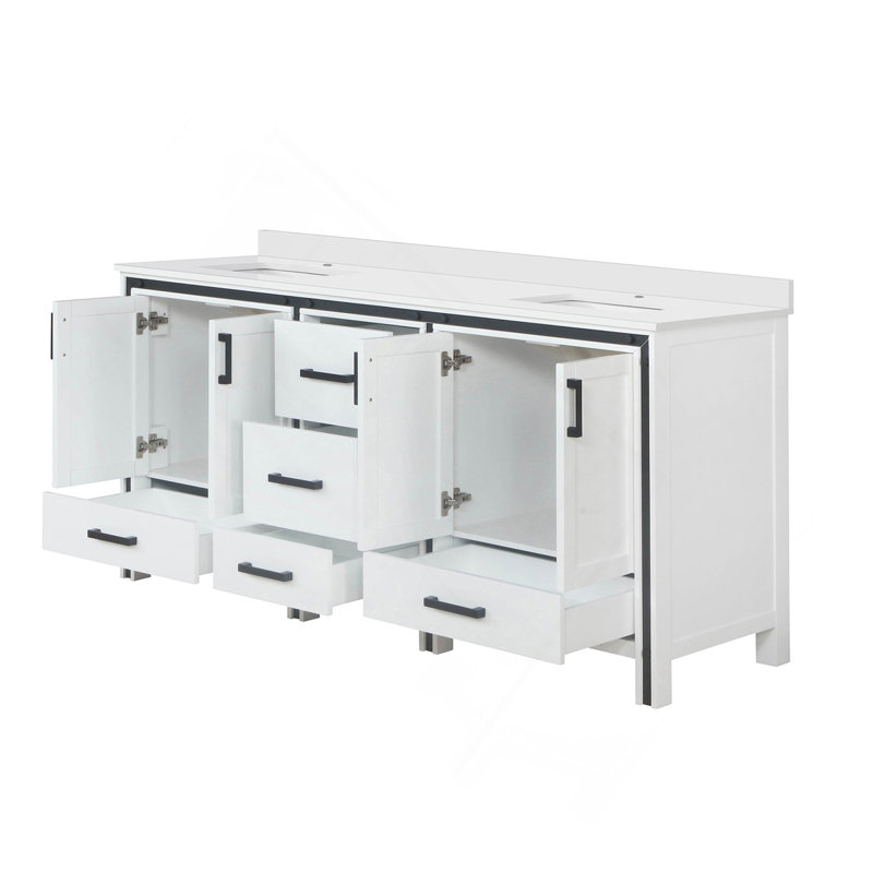 Meuble-lavabo double blanc 72 po X P 22 po D, avec plateau en marbre de culture, H 35,13 po x l 73 po x P 21,38 po