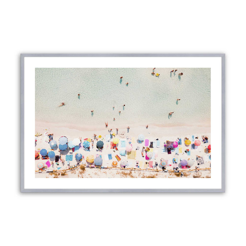 Beach Umbrella Dance Print, Polished Chrome Framed, 25.25" H x 37.25" W x 1.25" D