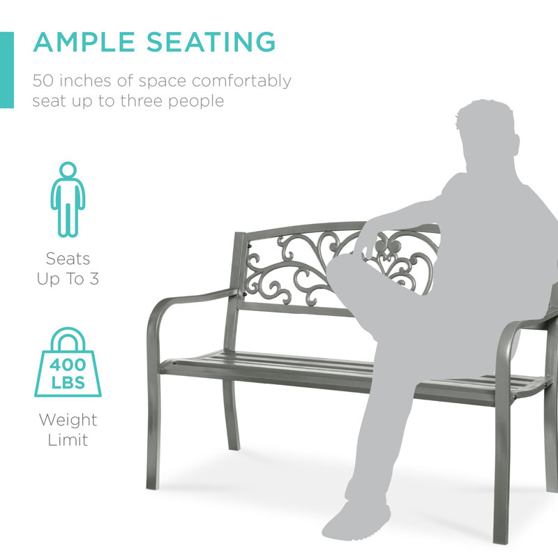 Banc de jardin en acier pour l'extérieur, Gris