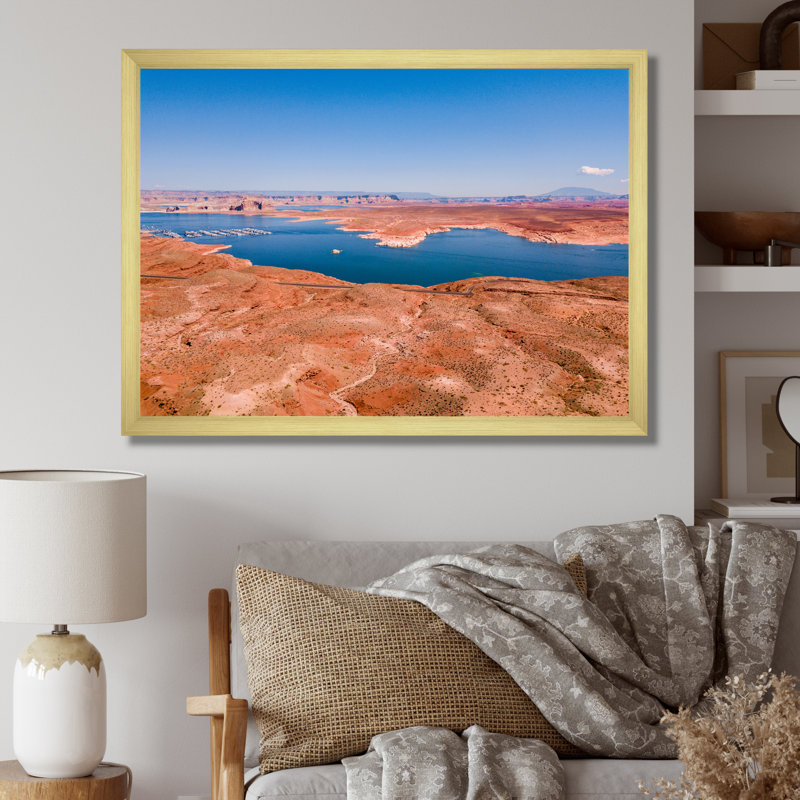 Vue aérienne du lac Powell, H 12 po x l 20 po x P 1 po, Encadrement doré
