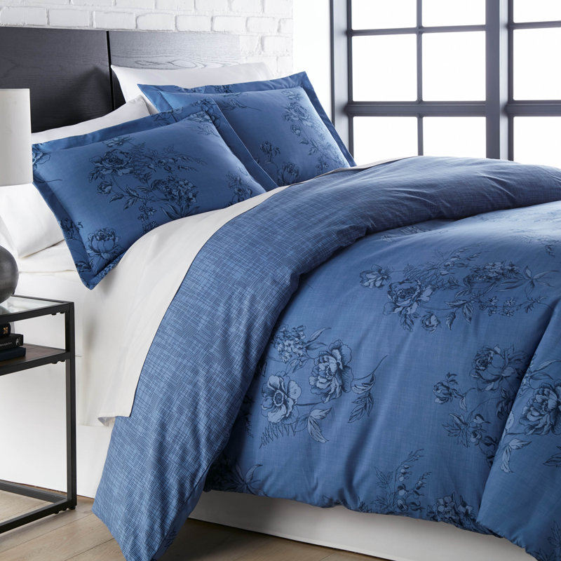 Harmony Blue Floral Microfiber Twin/Twin XL Duvet Cover Set
