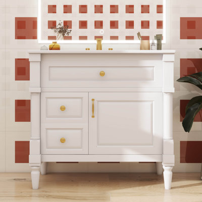 Meuble-lavabo 36 po, lavabo en céramique inclus, tiroir rabattable