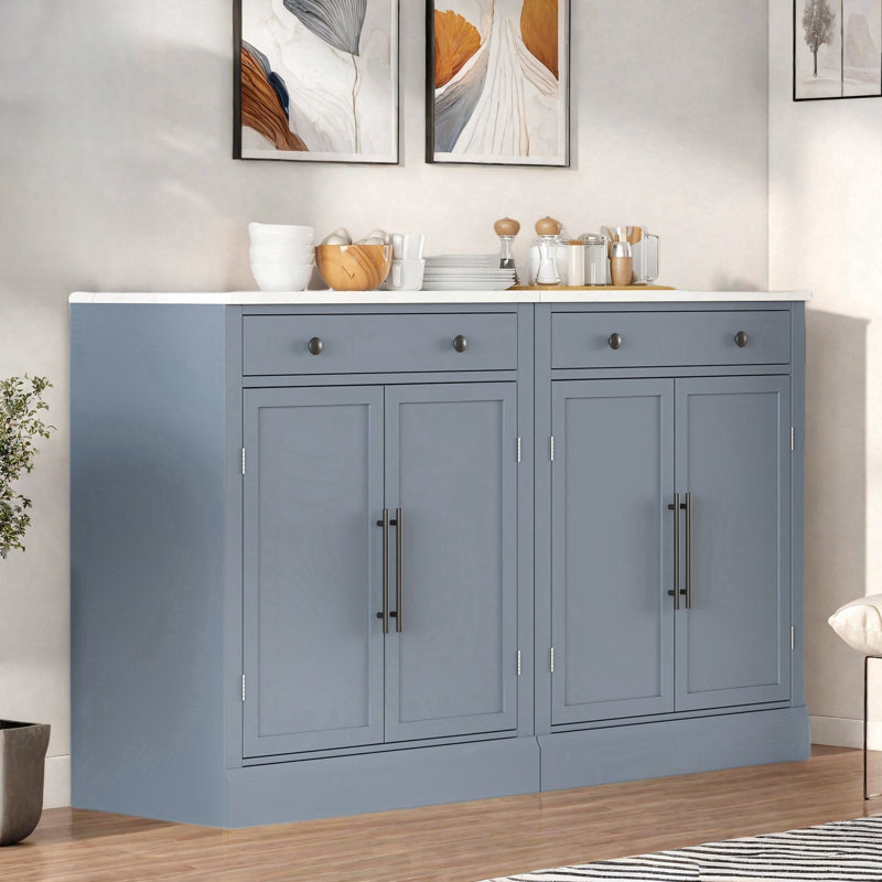 Modern Sideboard With 1 Drawer, 2 Adjustable Shelves And 2 Door Shelves, Set Of 2, Gray