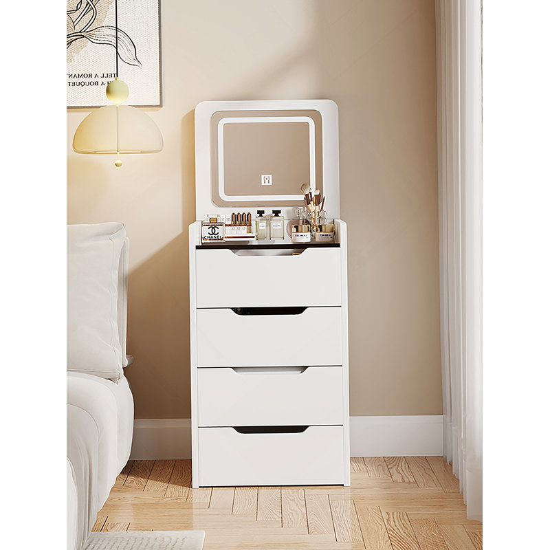 3 In 1 Vanity Desk With Plip Top Mirror,Small Make Up Vanity Set With Visible Glass Desktop, White