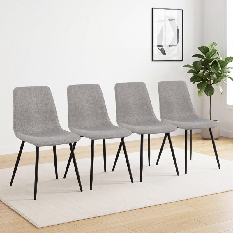 Karmenu Linen Upholsered Dining Chair Set of 4, Gray, Black