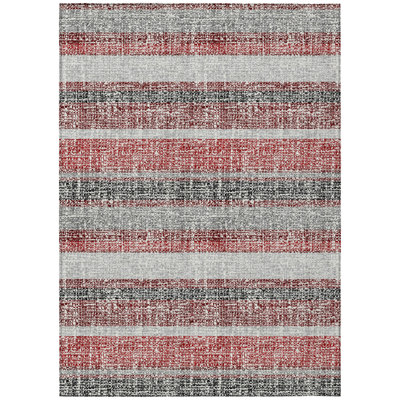 3' X 5' Burgundy And Silver Striped Washable Indoor Outdoor Area Rug