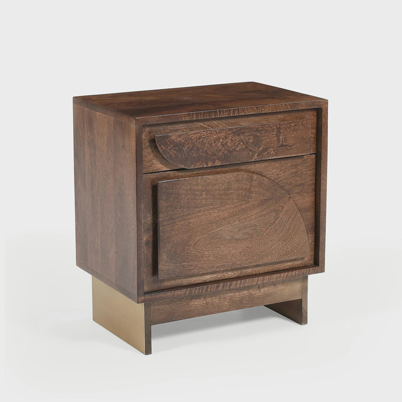 Table de chevet en bois avec 1 tiroir, finition noyer