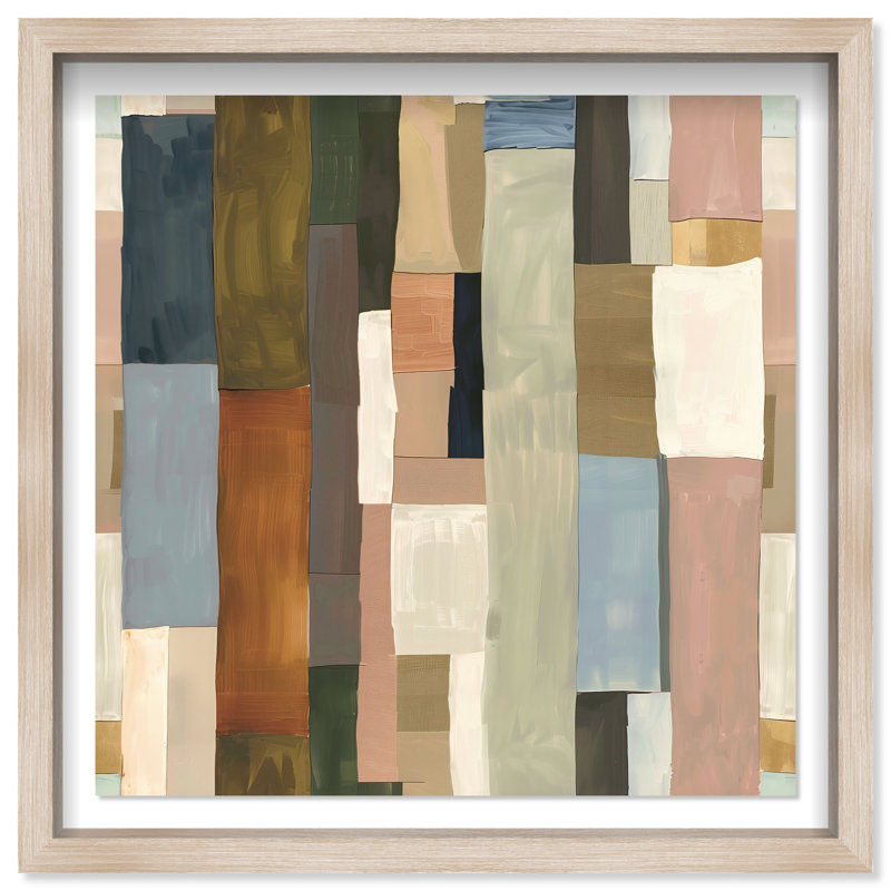 Beige Blocks II Shadowbox Abstract Print by Oliver Gal, Black Frame, 12 x 12, 21.5"H x 21.5"W, Natural Oak Frame