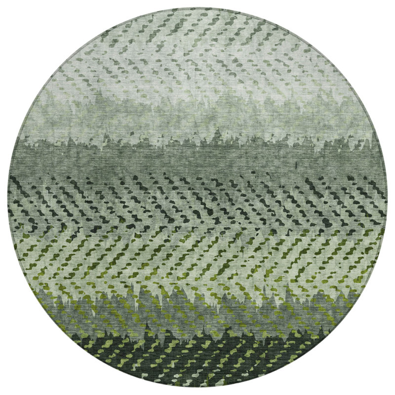 Machine Washable Indoor/Outdoor Chantille ACN2740 Striped Rug, Cactus, 8' Round