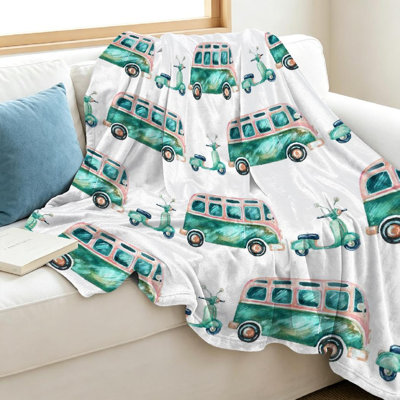 Clear Ultra Soft Flannel Fleece Throw Blanket,Watercolor Hippie Camper Single-Sided Print