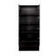 Bibliothèque vitrée noire avec lumières à DEL, 4 tablettes et 2 tiroirs pour l'organisation du salon, tiroirs, portes et tablettes