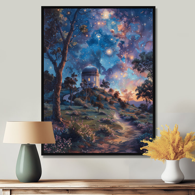 «Blue Purple Star Sanctuary», reproduction d'art mural, H 16 po x l 32 po x P 1 po, Toile avec cadre flottant noir