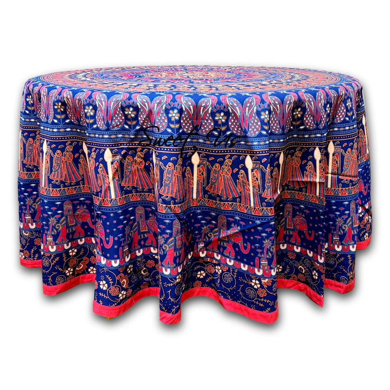 Nappe ronde en coton à motif floral