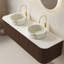 Meuble-lavabo et lavabos pour salle de bain 60 po, 2 tiroirs, 2 lavabos ronds en céramique blanc et plateau en pierre frittée blanc Carrara, pré-assemblé, grain de bois foncé-1952338431