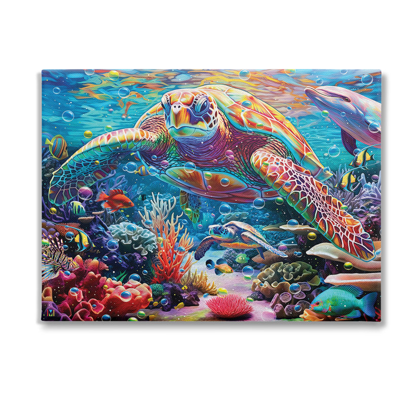 «Vivid Sea Turtle & Reef», art mural sur toile par Michael David Ward, H 30 po x l 40 po